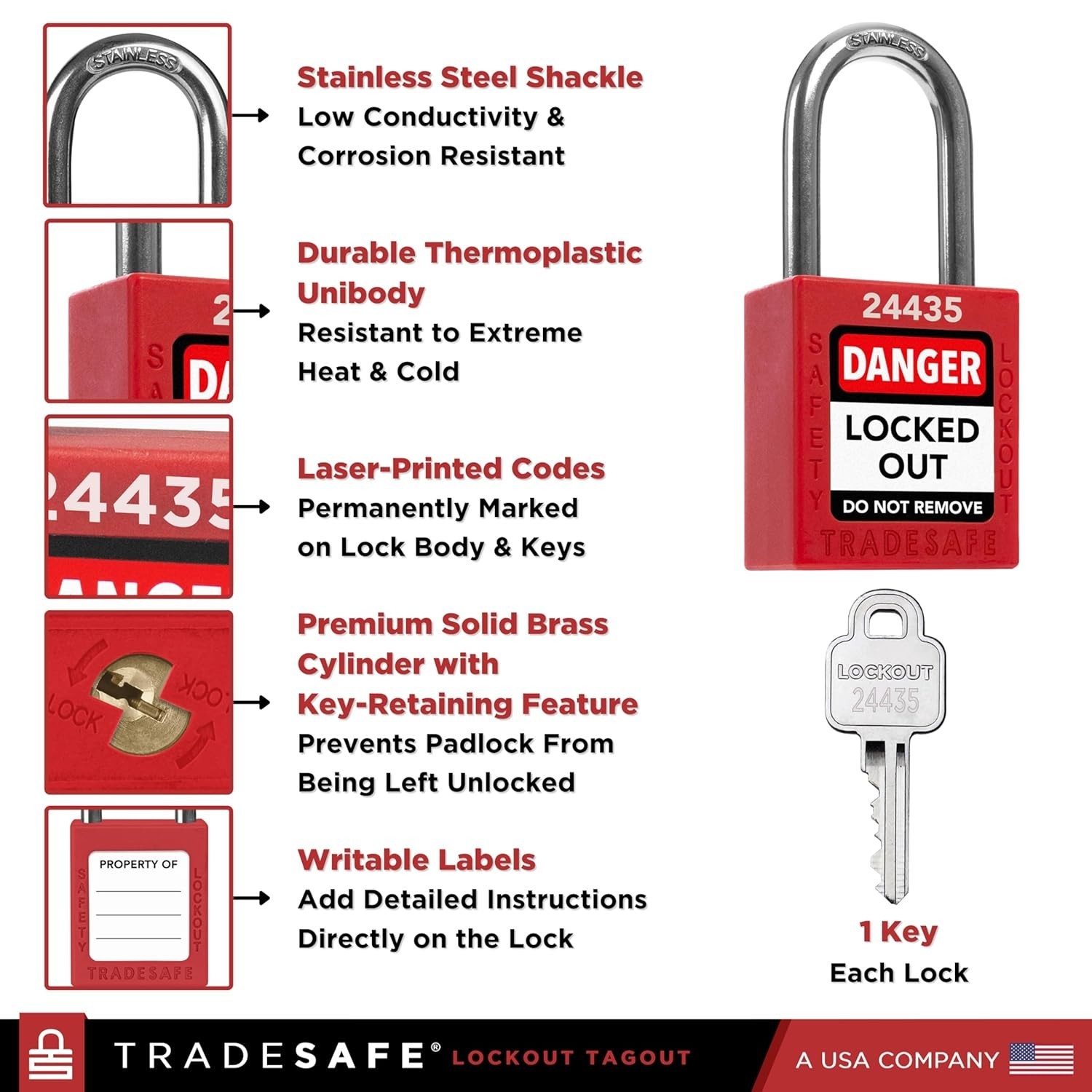 Lockout Tagout Locks Set – 10 Red Loto Locks, Lockout Locks Keyed Different, …