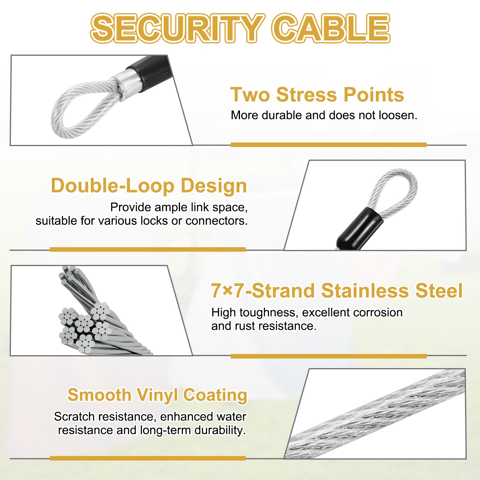 1Set 3/16″ Dia 4.9ft Security Steel Cable with Loops Clear + Quick Links
