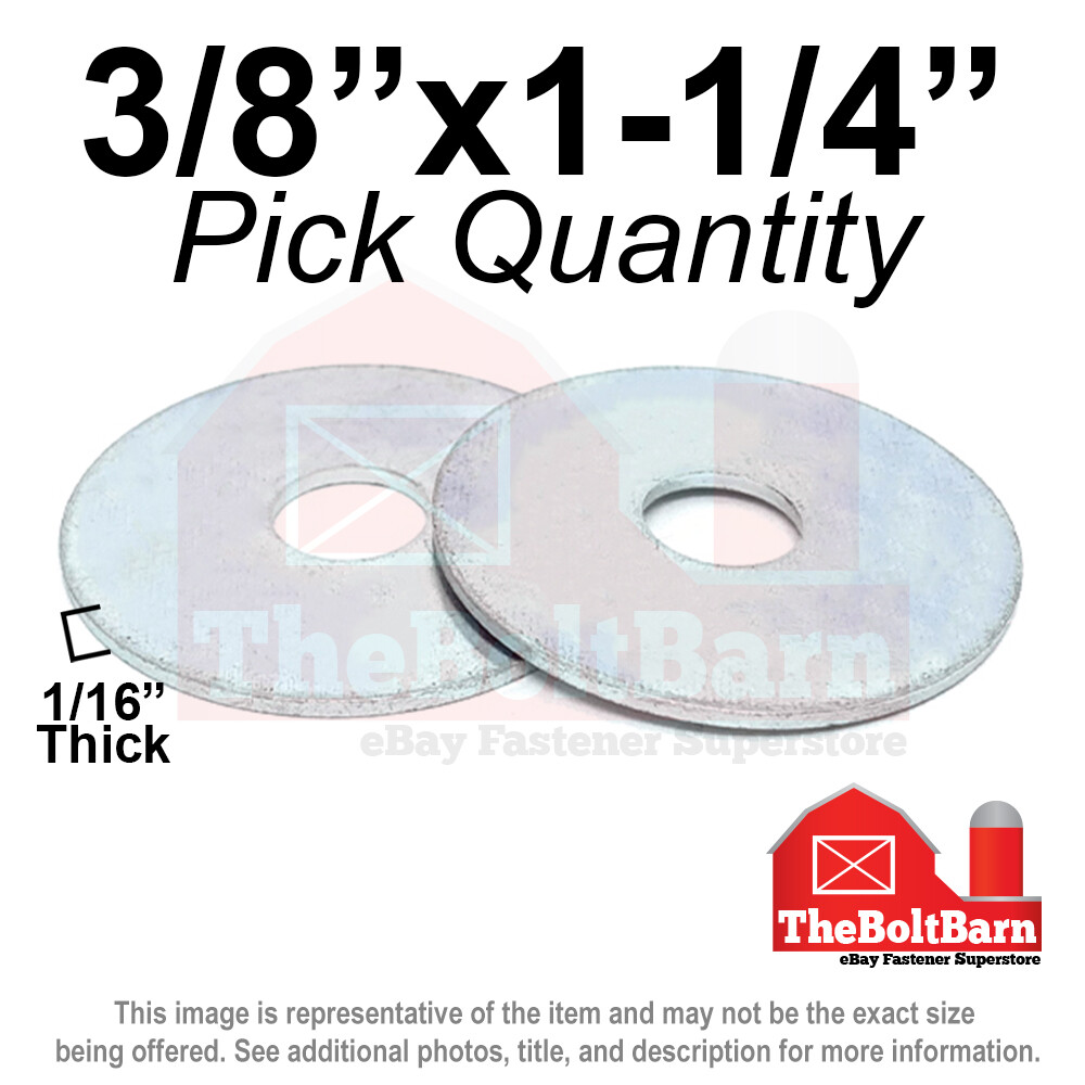 3/8″x1-1/4 Fender Washers 1/16″ Thick Low Carbon Steel Zinc (Pick Quantity)