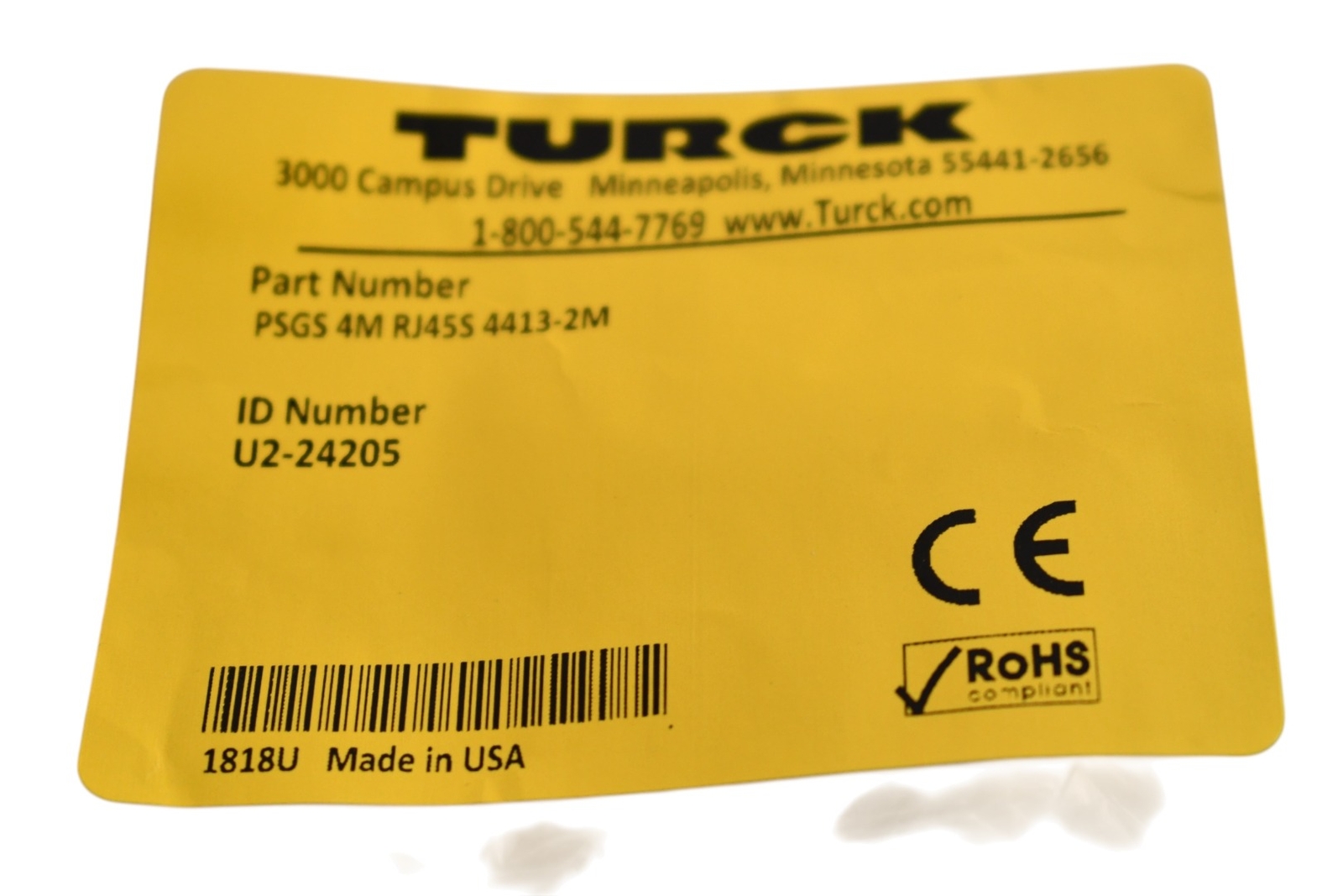 NEW Turck PSGS 4M RJ45S 4413-2M Ethernet Extension Cordset, M8 4 Pin Male, RJ45