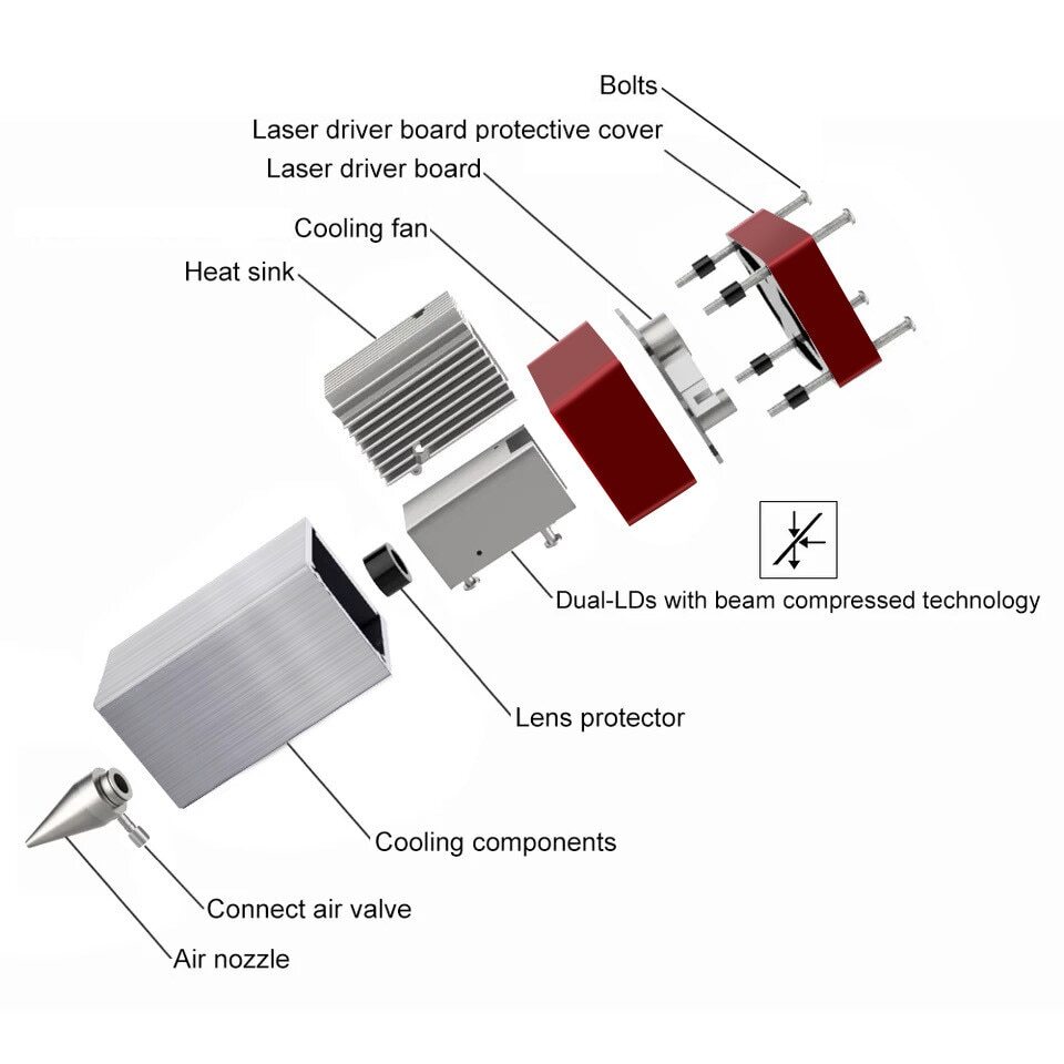 80W Laser Module With Air Assist Nozzle for CNC 3018 Laser Engraving Machine