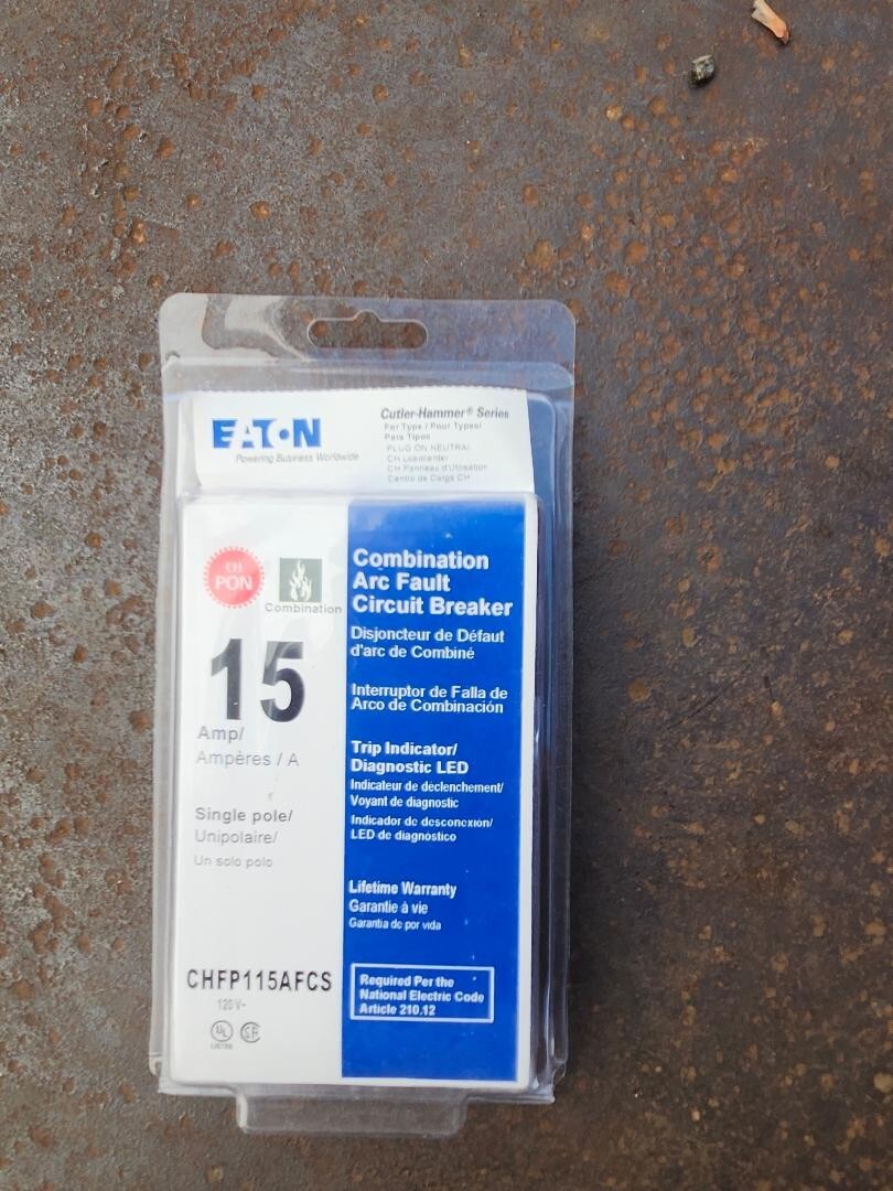 Eaton Arc Fault Circuit Breaker 15 Amps CHFP115AFCS