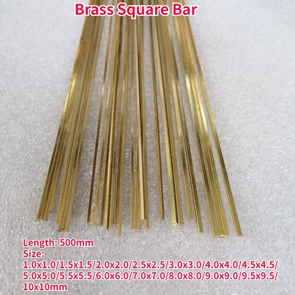 1Pcs Length 500mm Brass Square Bar Solid Rod Thin 1/1.5/2/3/4/5/5.5/6/7/8/9.5mm