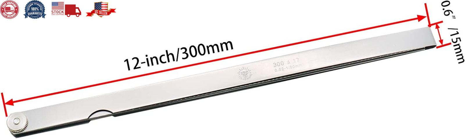 Metric Feeler Gauge Gap Measurement Tool 12-inch Long 17 Blades 0.02-1.00mm T