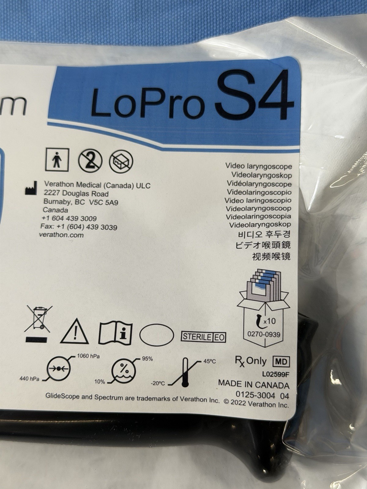 GlideScope Spectrum LoPro S4 Video Laryngoscope 0574-0195 Exp.2027-03