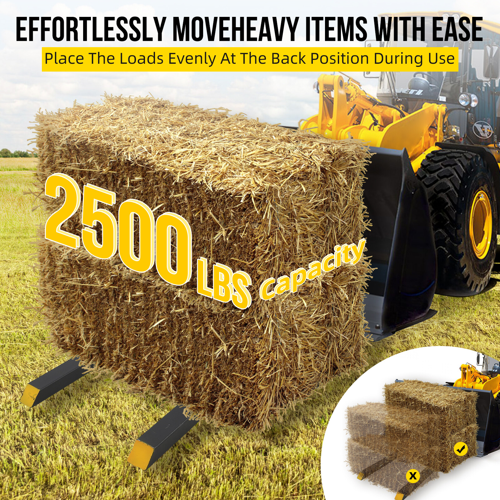 43″ Clamp on Pallet Forks 2000lbs Tractor Bucket Forks Quick Attach Pallet Fork