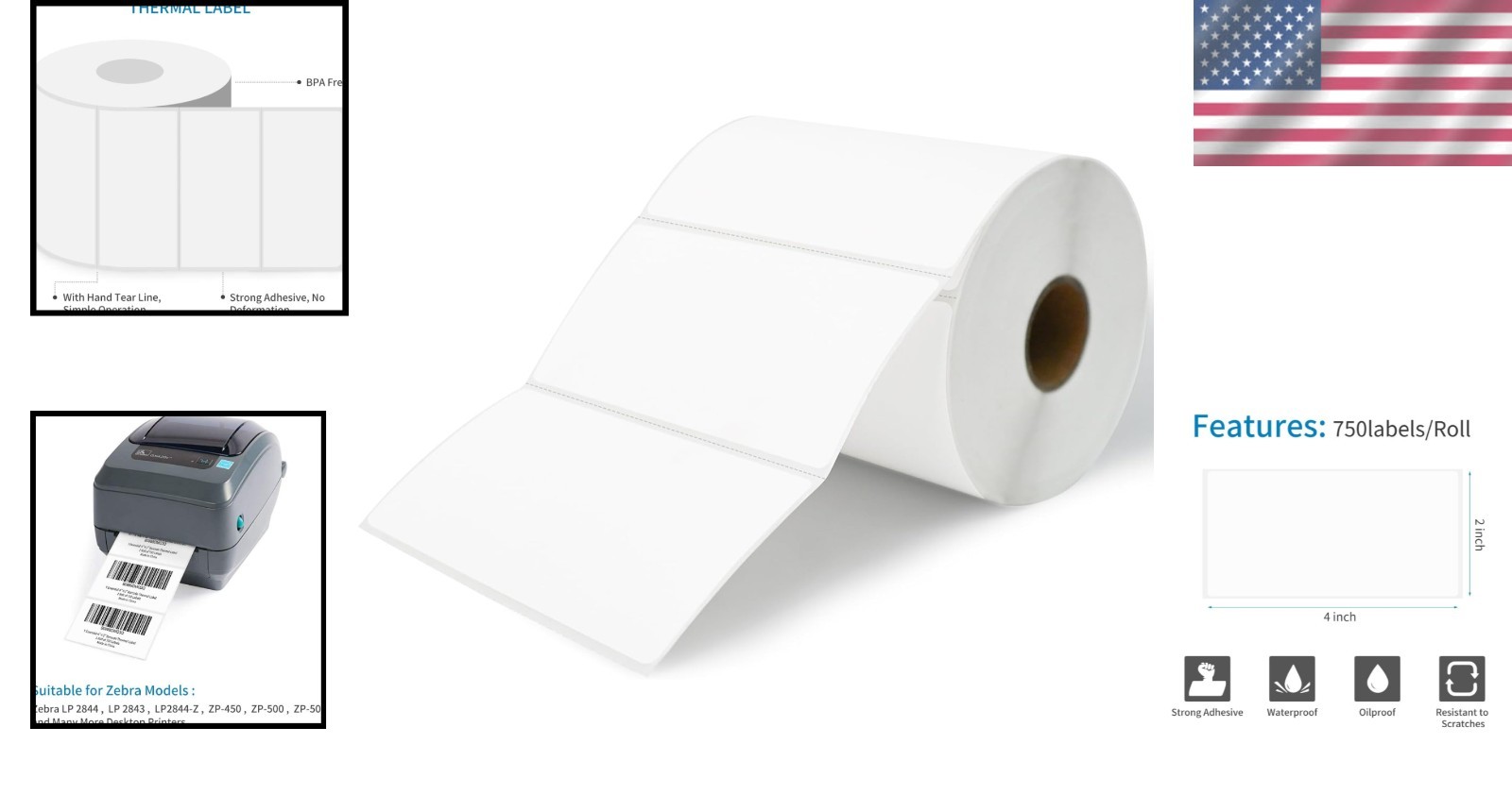Self-Adhesive 4″x2″ Shipping Labels – 750 Count, BPA-Free for Quality Assurance