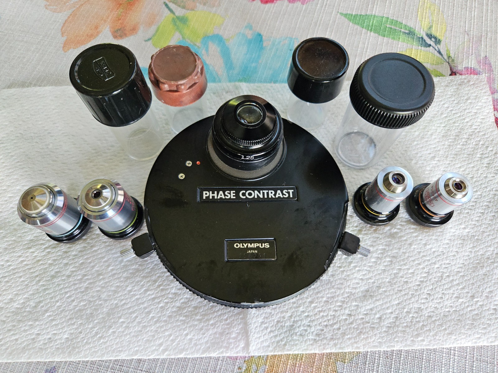 Olympus Phase Contrast Microscope Condenser + Four Objectives 10X-20X-40X-100X