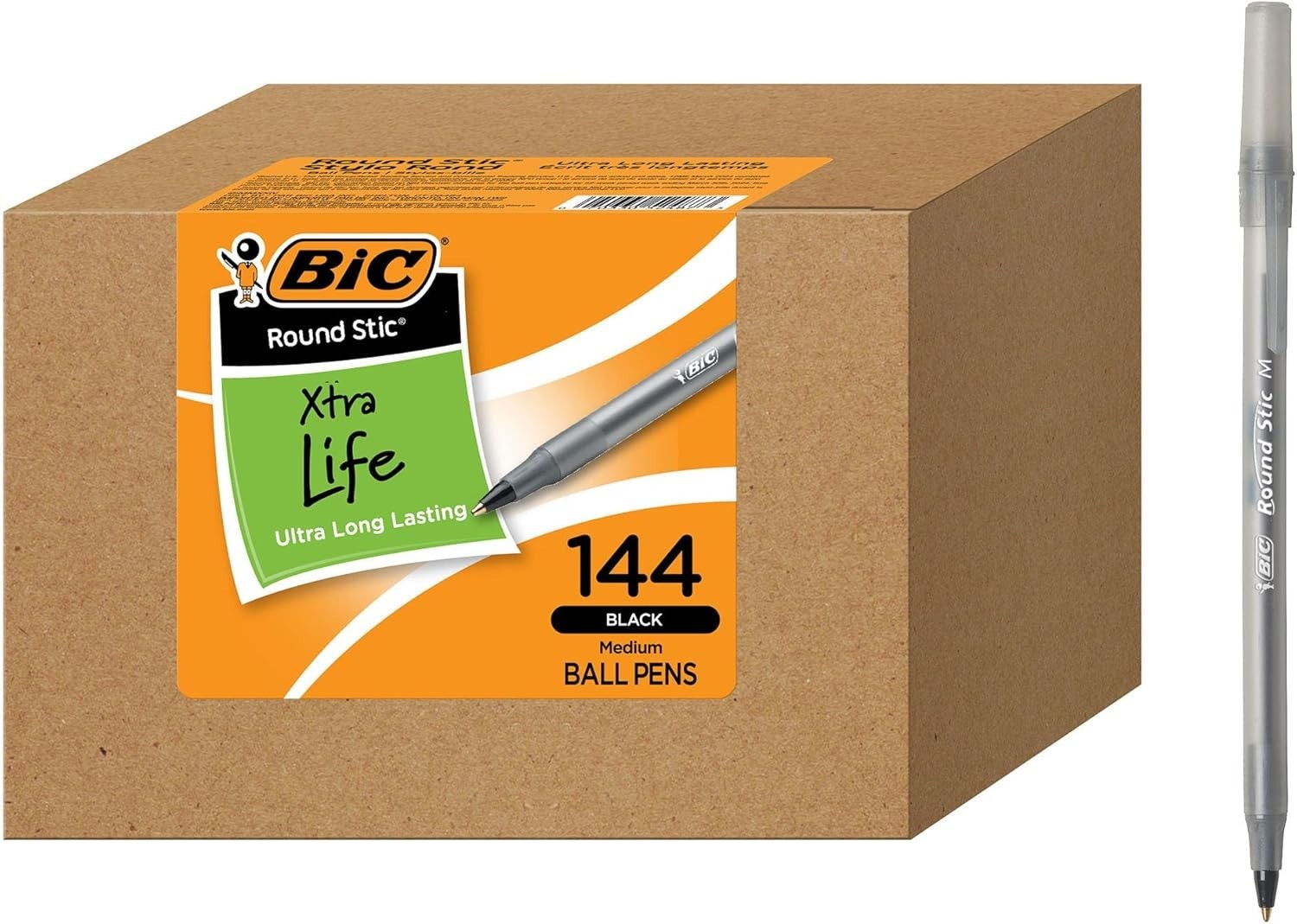 BIC Round Stic Xtra Life Ballpoint Pen, Ultra Long Lasting and Consistent Perfor
