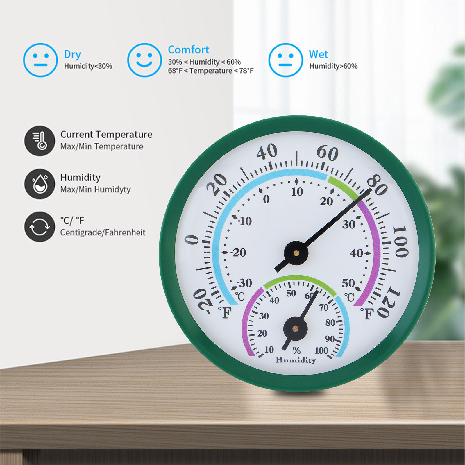Thermometer Mount Wall Garden Greenhouse Home Indoor&Outdoor Humidity Meter US