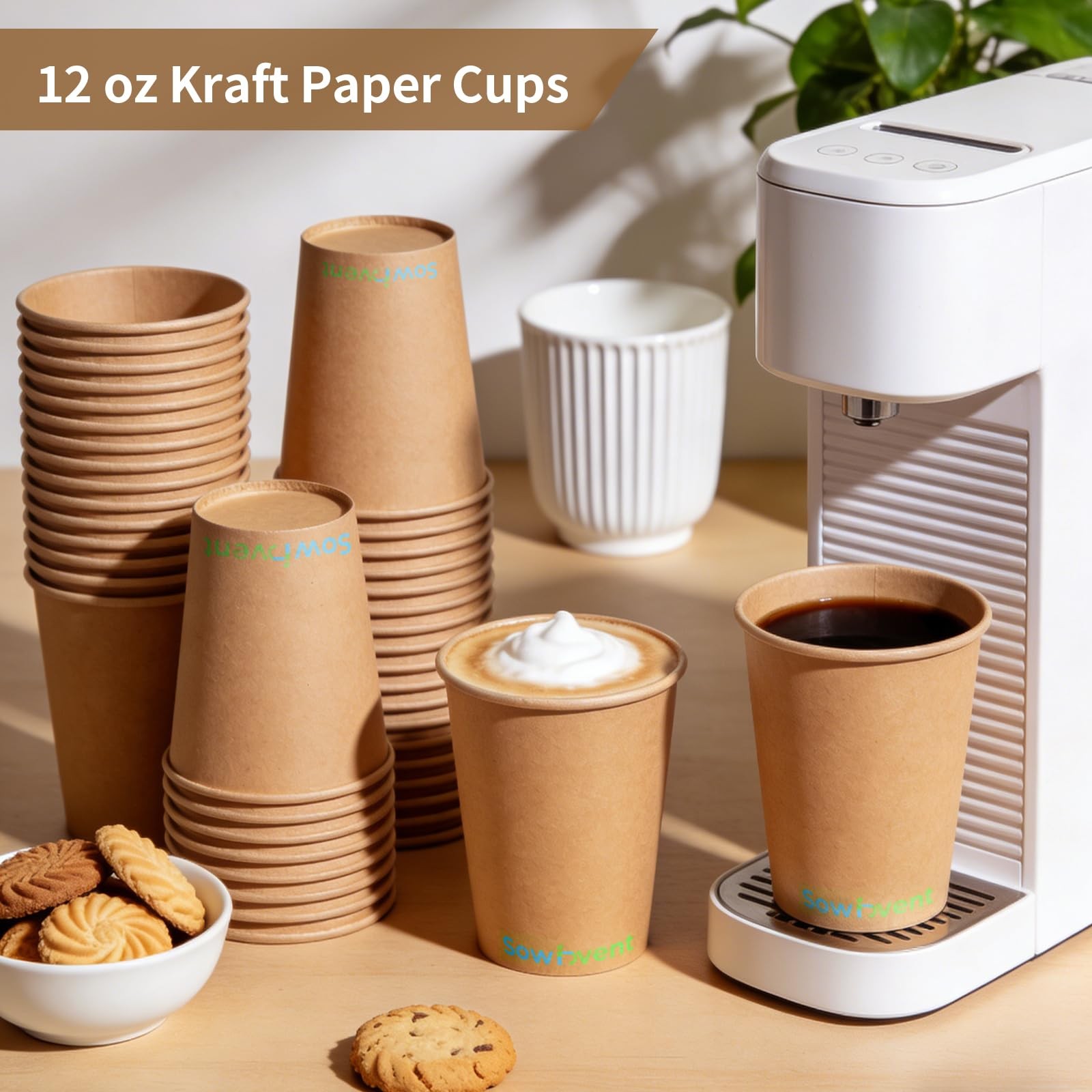 12 oz 200 Count Kraft Paper Cups, Disposable Hot/Cold Beverage Paper Coffee C…