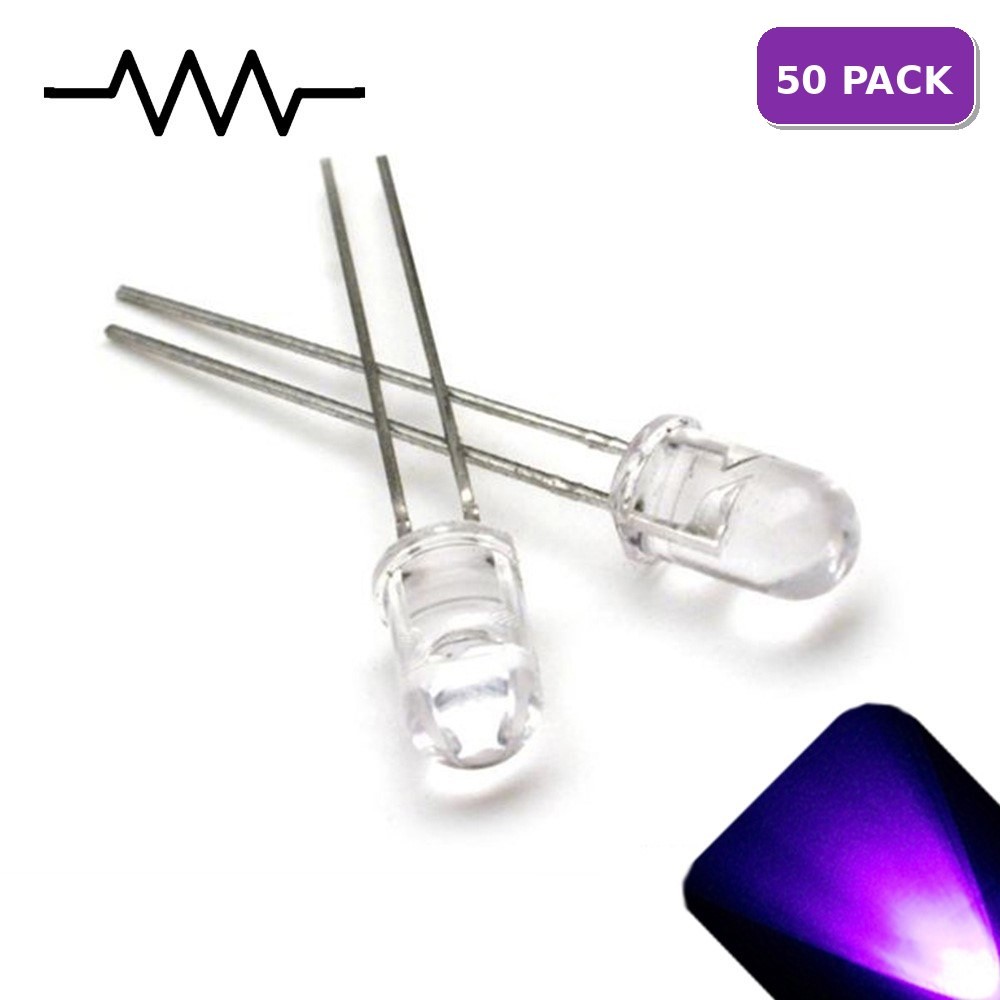 50 x 12v 5mm LED Light UV Purple Ultra Bright Internal Resistor 5v-15v 9v 6v no