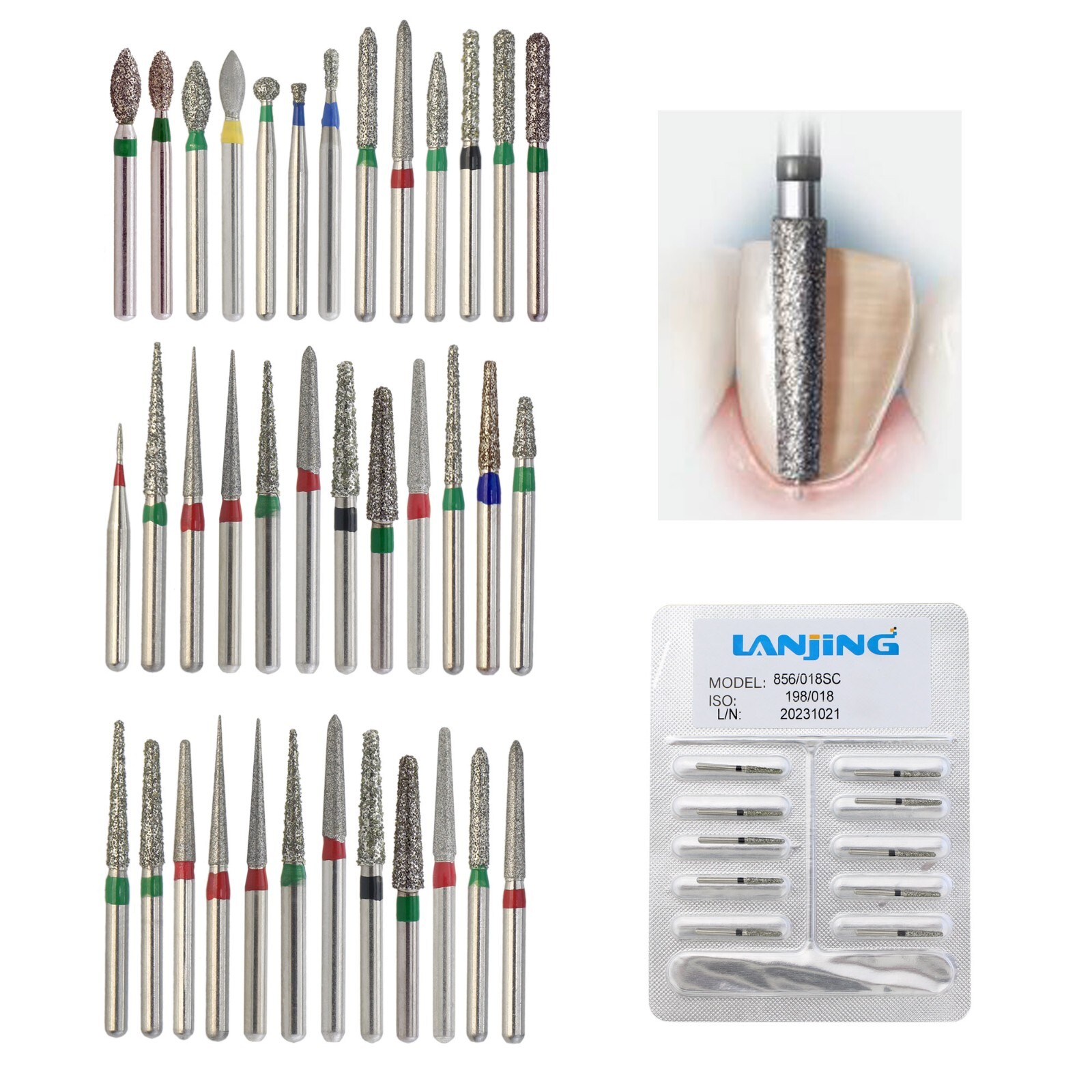 Dental Diamond Bur FG Round End Taper Football Flame Pear Coarse Fine High Speed