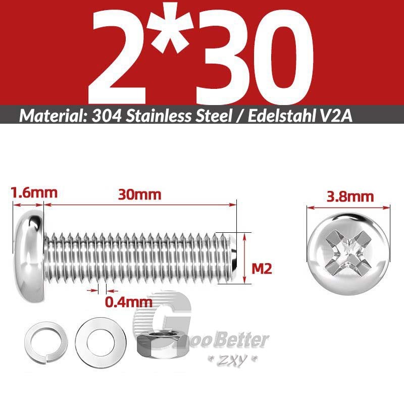 M2-M10 Pozi Pan Head Machine Screws Bolt With Nut Length 20mm-200mm long 304/A2