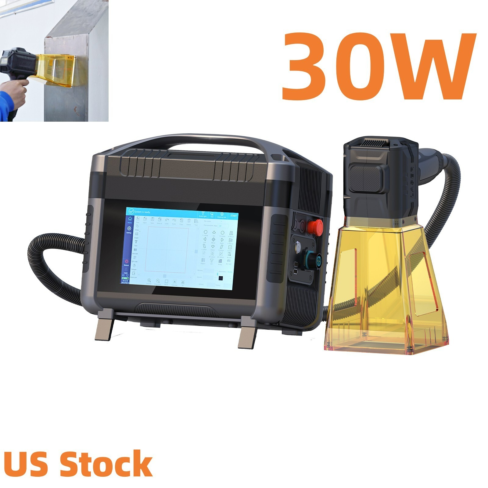 US 30W Laser Marking Machine Laser Engraver with 100*100mm Lens without Battery