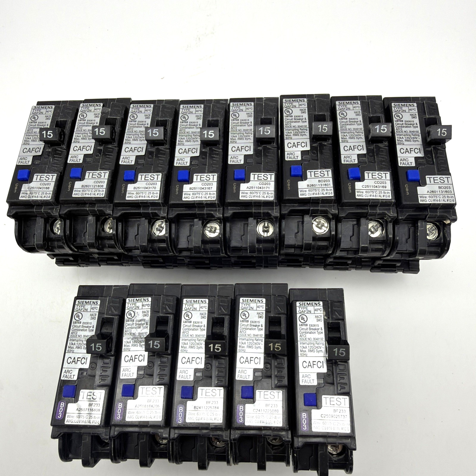 SIEMENS QA115AFCN 15A AFCI PLUG-ON NEUTRAL NO PIGTAIL BREAKER 10KA NEW LOT OF 13