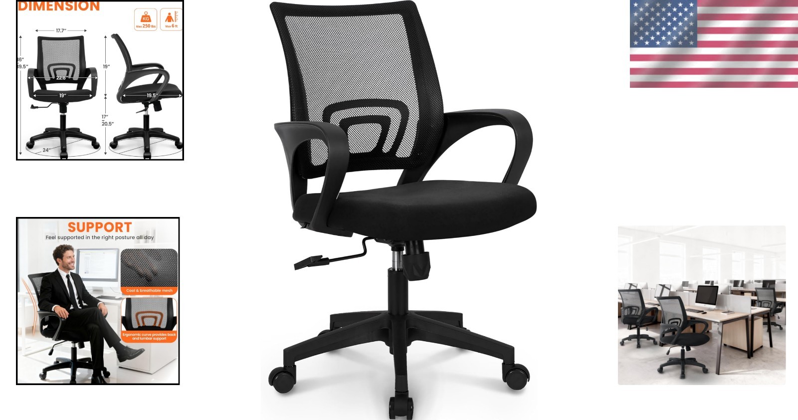 Ergonomic Mesh Chair with 360° Swivel & Height Adjustment for Any Room