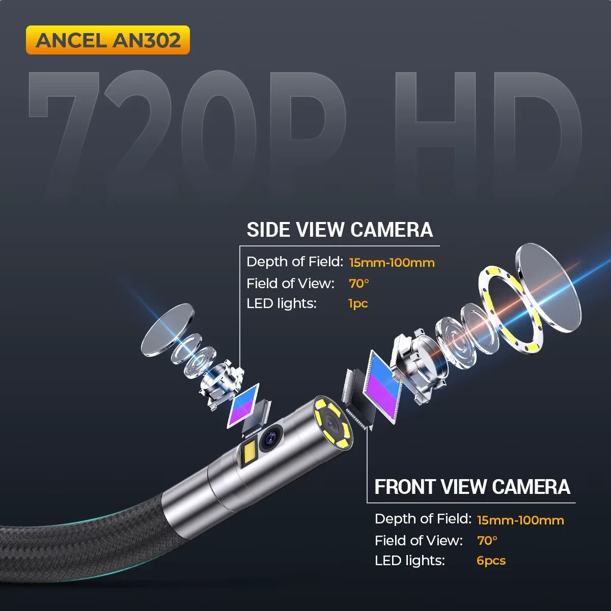 Ancel AN302 Bidirectional Articulated Endoscope 32GB Card 6.5MM Snake Camera