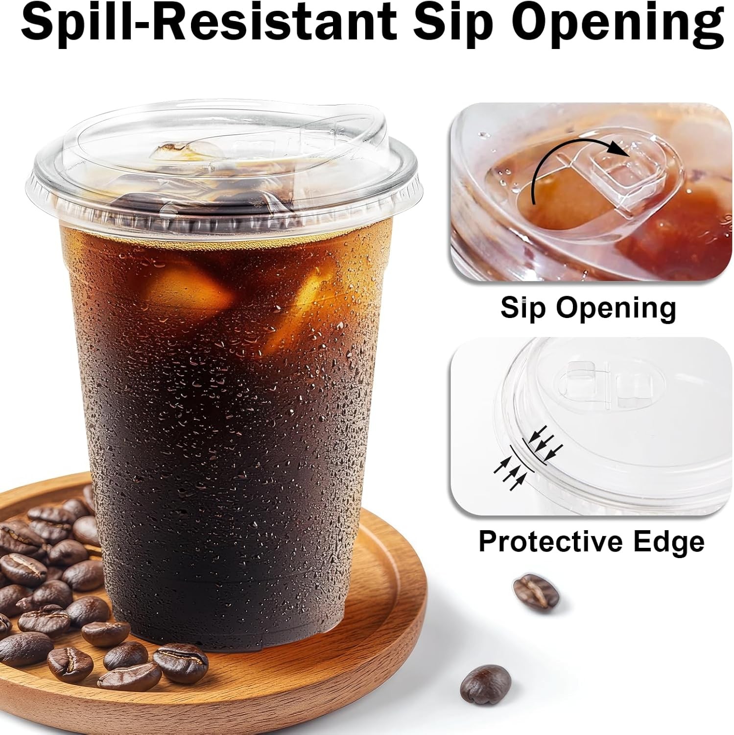 BYSNOW100Pack16ozClearPlasticCupsWithLidsDisposableColdDrinkIcedCoffeeSmoo