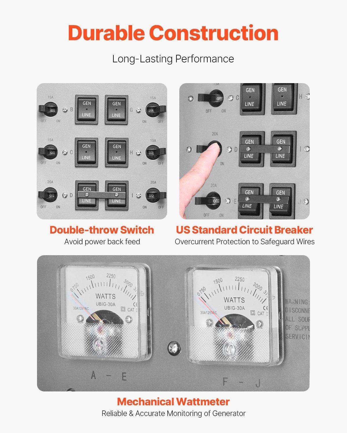 Manual Generator Transfer Switch: 30A, 10-Circuit, Pre-Wired, NEMA 3R Rated