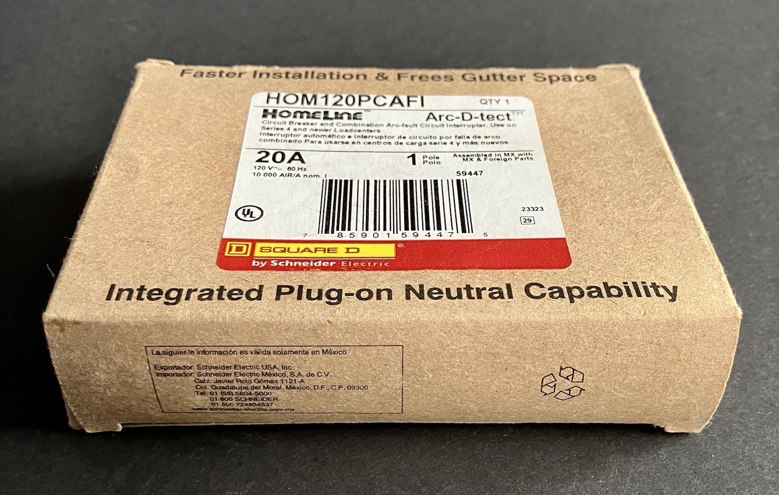 Square D HOM120PCAFI 20 Amp 1 Pole 120V Combo Arc Fault Circuit Breaker