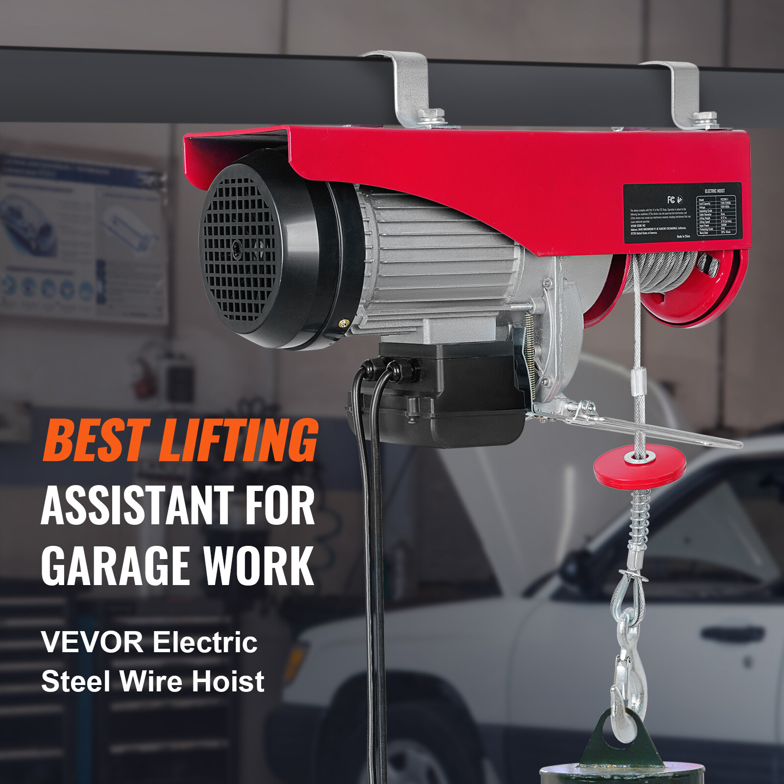 Electric Hoist 440lbs Crane Winch with Wired Remote Control 480W 110V