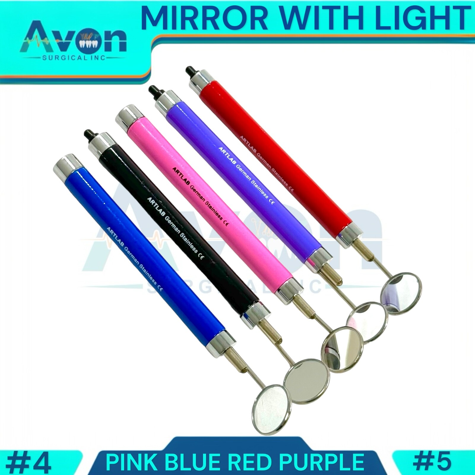 Dental Examination Mouth Mirrors, with LED Illumination Feature, Battery Powered