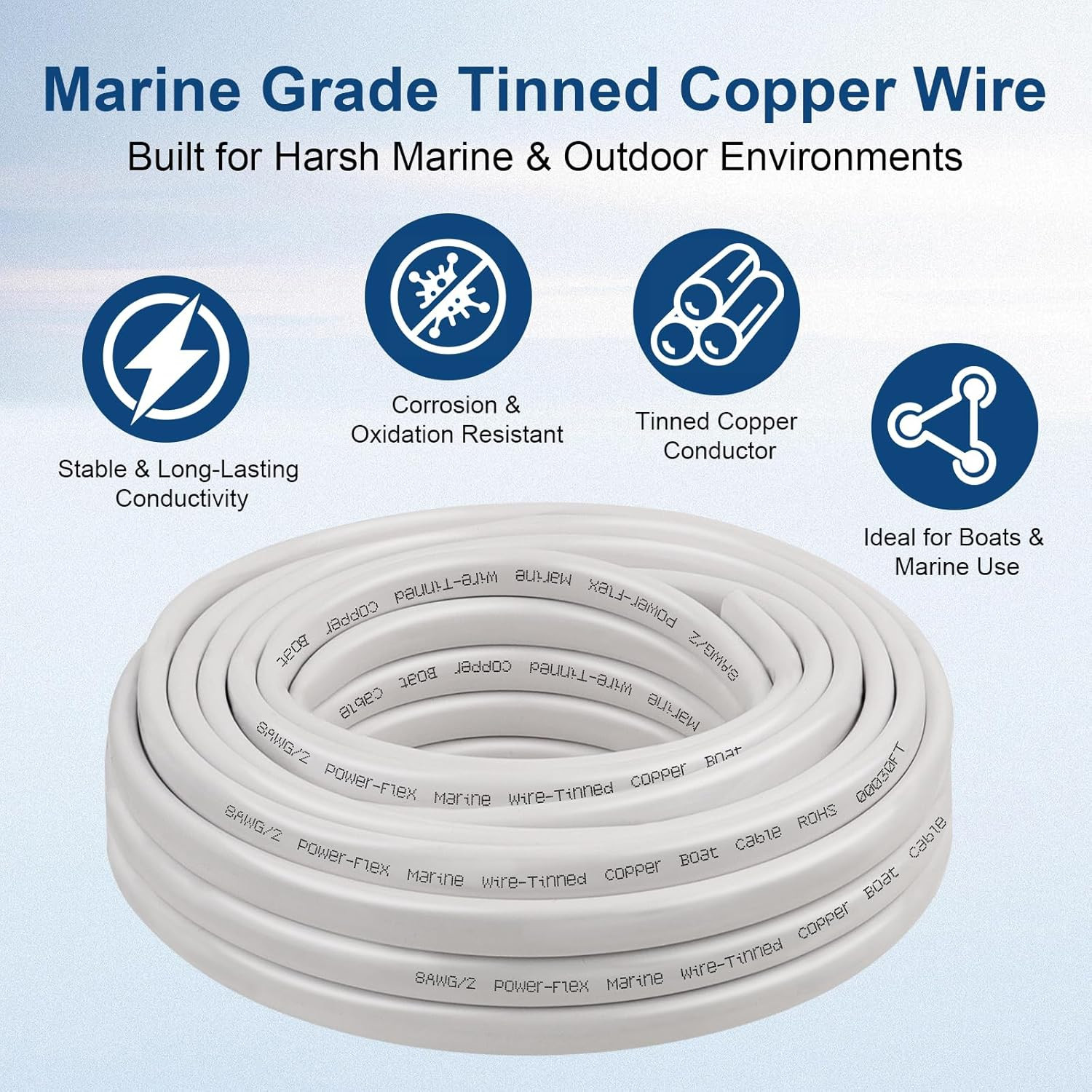 8 AWG Marine Wire 30FT, 2-Conductor (Red & Black) Duplex Marine Grade Boat Ca…