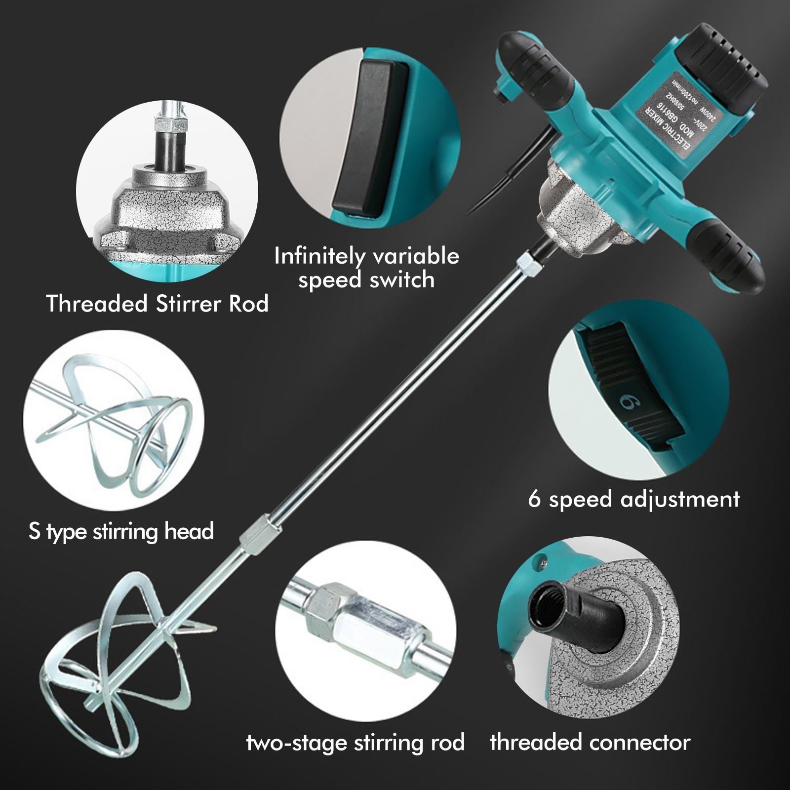 2500W Handheld Electric Mixer 6-Speed Adjustable High Efficiency