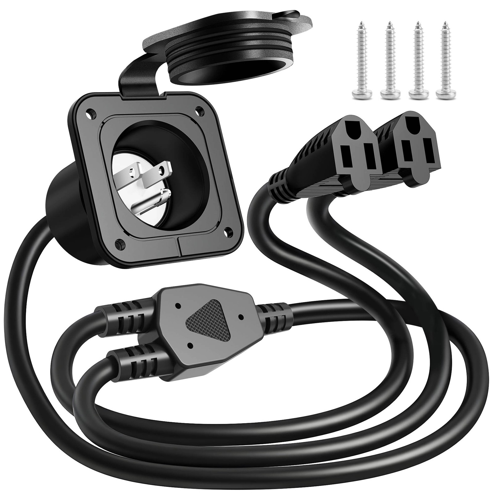 RV Shore Power Inlet Plug,15A 125V NEMA 5-15P AC Port, w/Dual 18″ Extension Cord