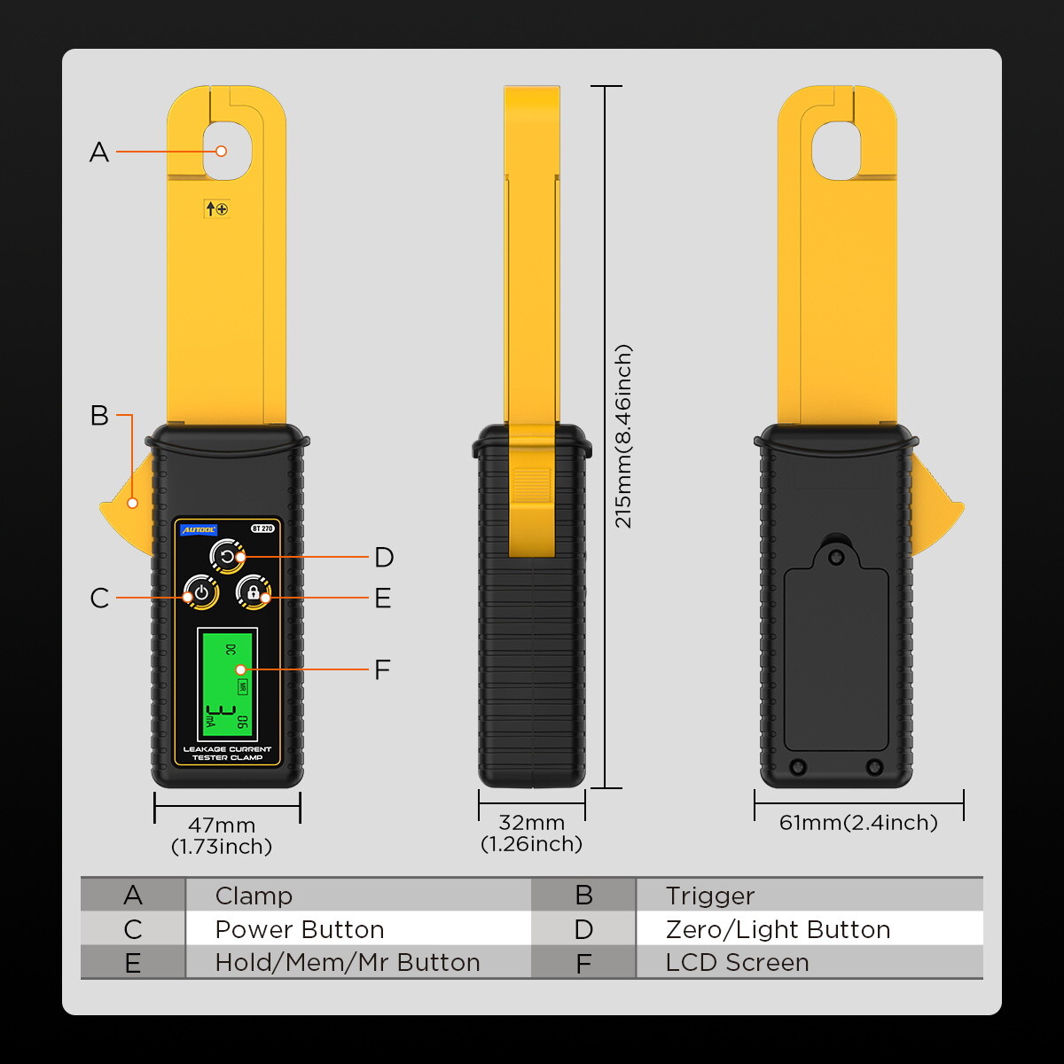 AUTOOL BT270 Handheld Digital Leakage Current Clamp AC DC Low Current Wireless