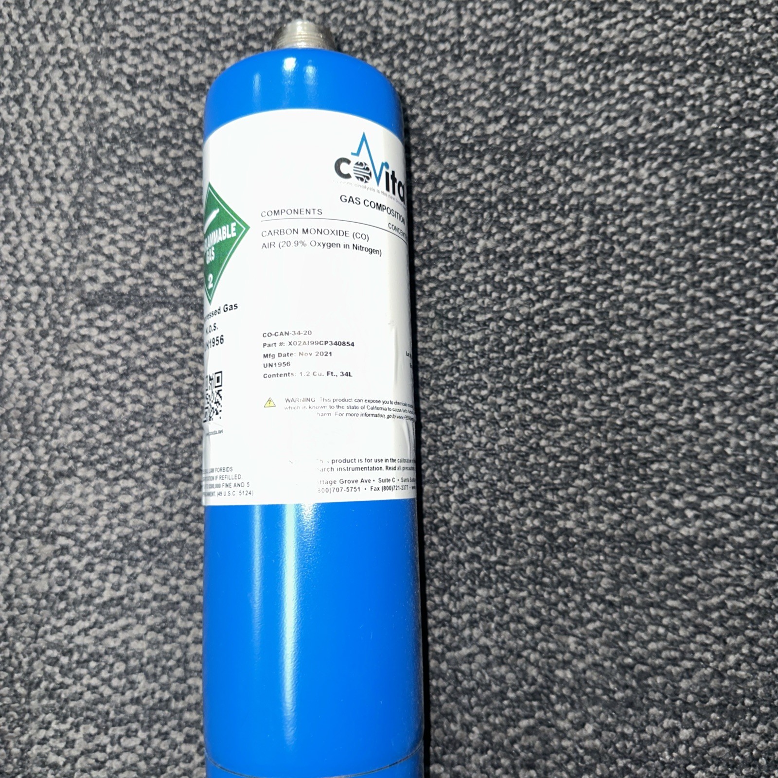 Covita 20ppm Carbon Monoxide Calibration Kit Retails for $200 each