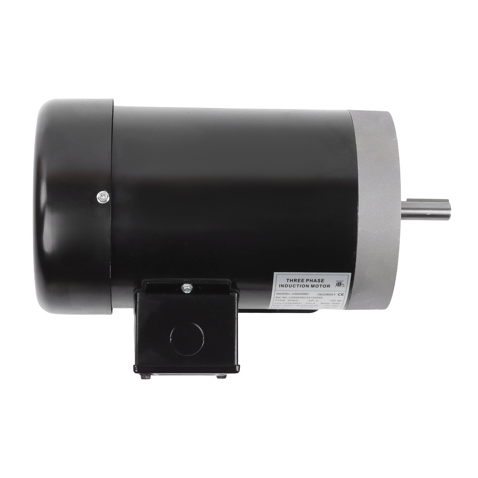 2HP Three-Phase Electric Motor 3600 RPM TEFC 56C Frame 208-230-460V 60Hz