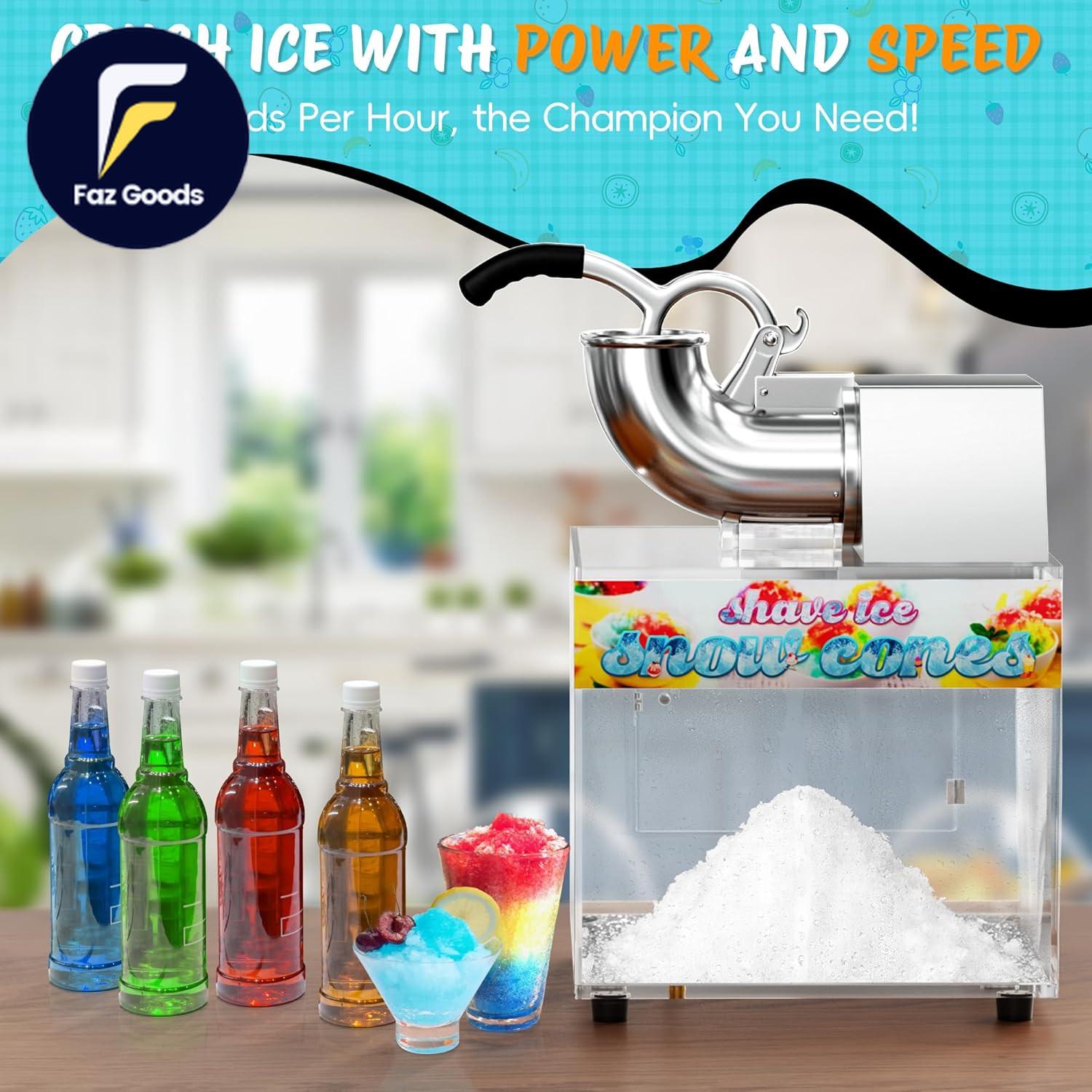 48L Snow Cone Machine 500LB/H Commercial Shaved Ice Machine for Snow Cones