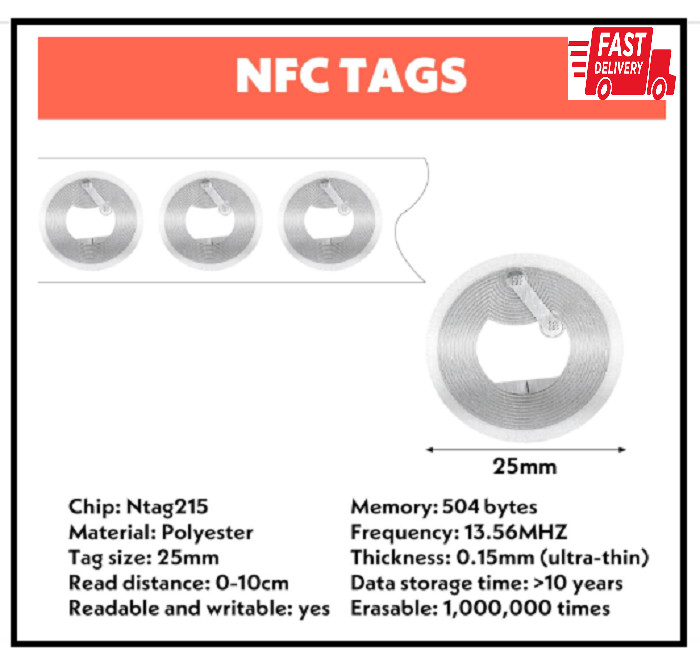 50 Pcs NFC Tags Sticker with Original NTAG215 Chip NFC Stickers Adhesive