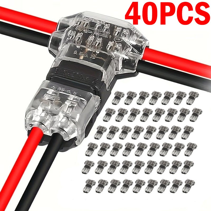40PC 2-Pin+1-Pin T-Tap Wire Connectors,Clear,Solderless 3-Way AWG 24–20/18