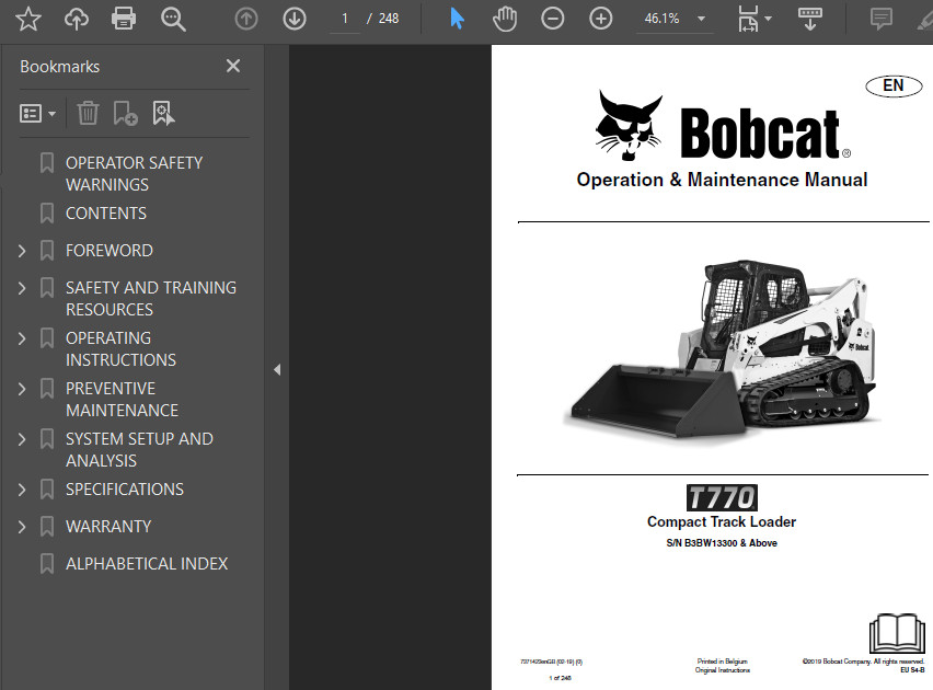BOBCAT T770 COMPACT TRACK LOADER OPERATORS SERVICE REPAIR SHOP MANUAL PDF USB