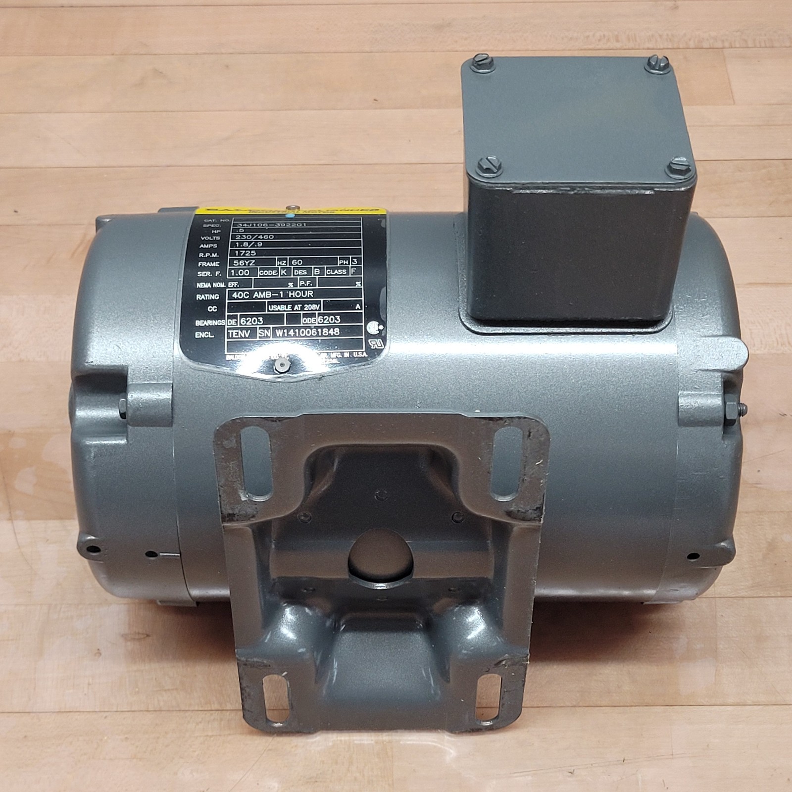 Baldor 34J106-3922G1 Motor, 3PH, 0.5HP, 1725RPM, 230/460V, 60Hz, 1.8/0.9A – NEW