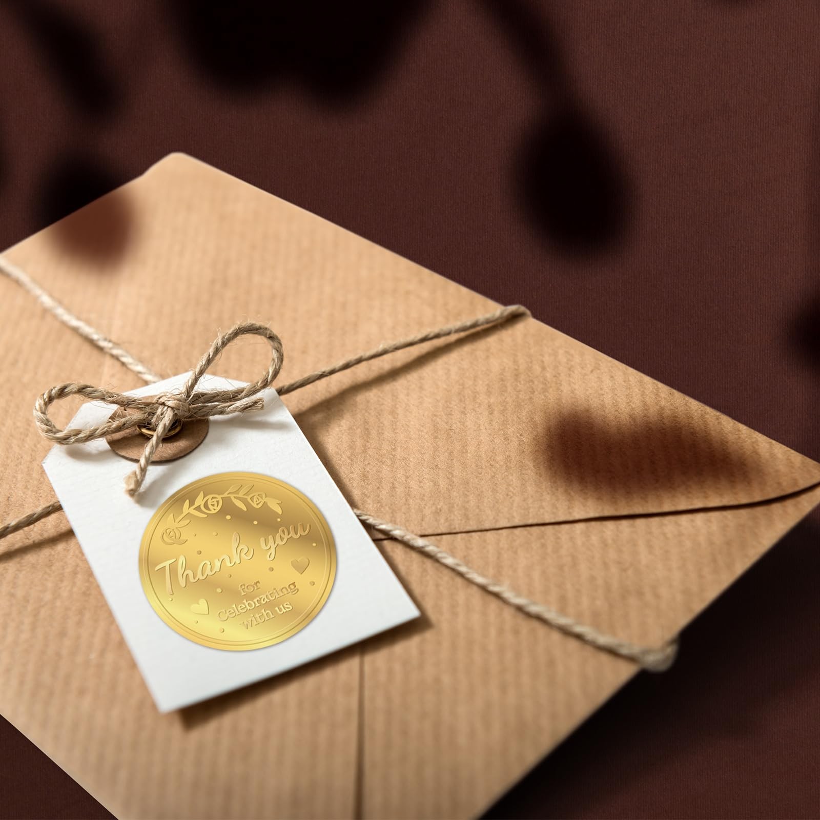 100 x Thank You for Celebrating with us Favor Stickers Labels, Gold Foil