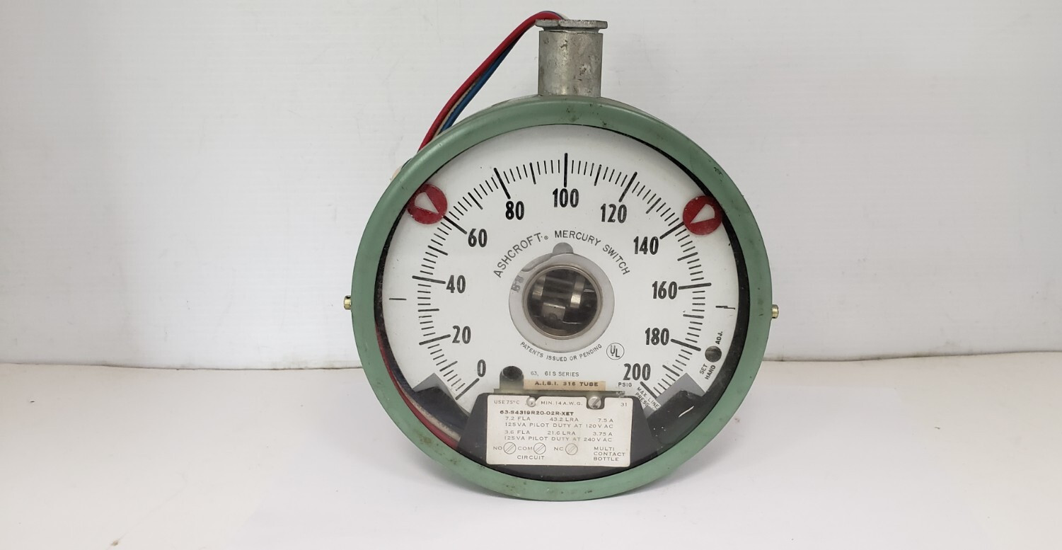 ASHCROFT 63-S4319R20-02R-XET PRESSURE SWITCH, 120 VAC/240VAC, 0-200 PSI, NNB
