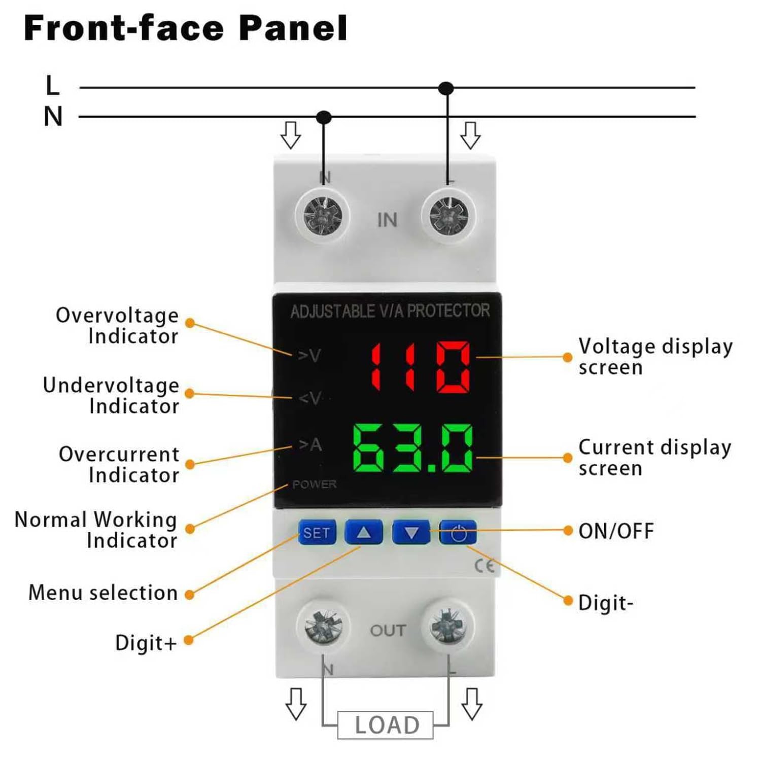 Voltage Protector AC 110V 220V/DC 80-300V 1-63A Adjustable Smart Circuit