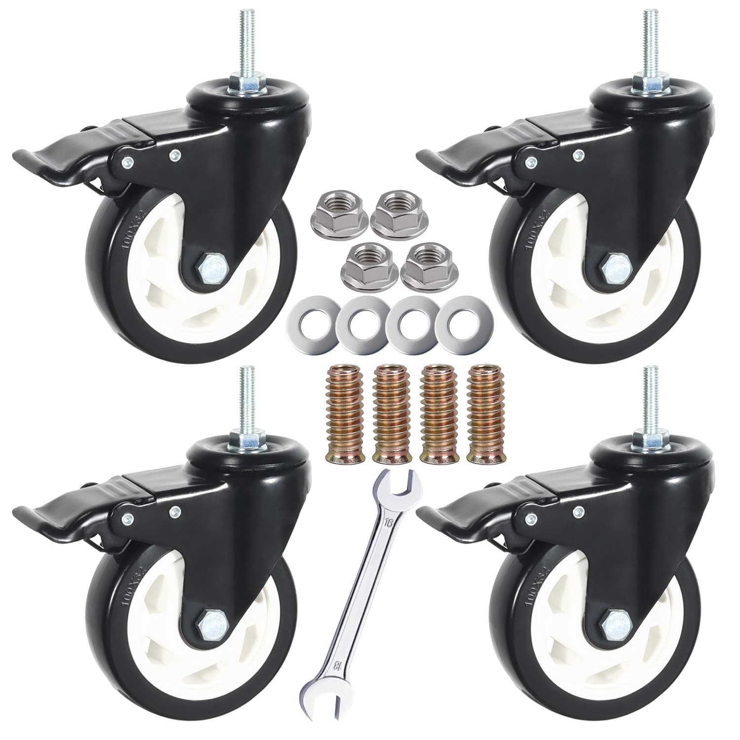 DICASAL 4 Inch Metric Stem Casters, M8*30 Stem Diameter 8mm, Length 30mm Heav…
