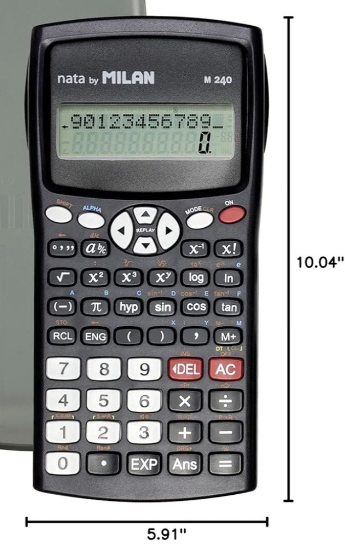 Nata By MILAN Scientifica M240 Black Calculator 2 Lines 1918 Spain W/ Grey Cover