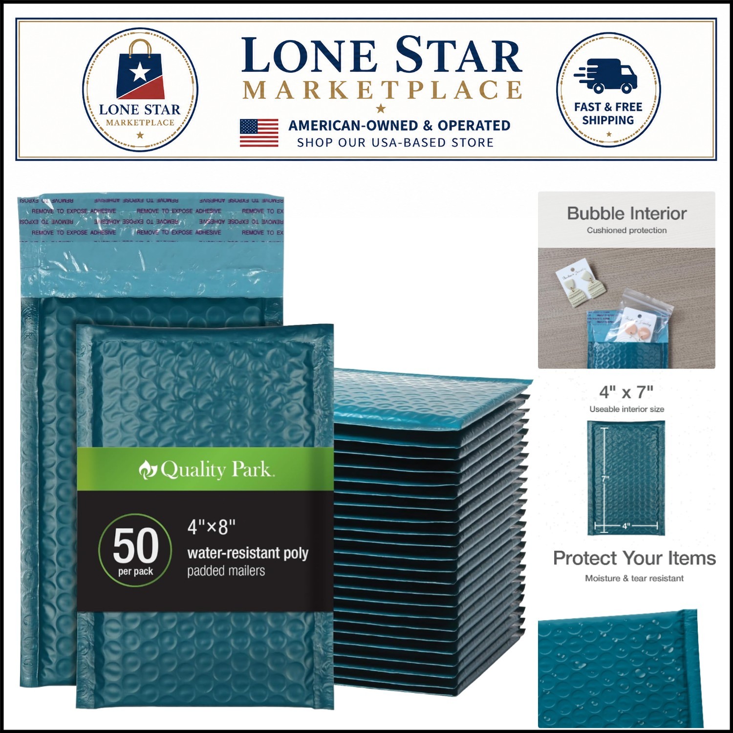 Self-Seal Blue Bubble Mailers (4×7) – 50 Pack of Lightweight Padded Envelopes