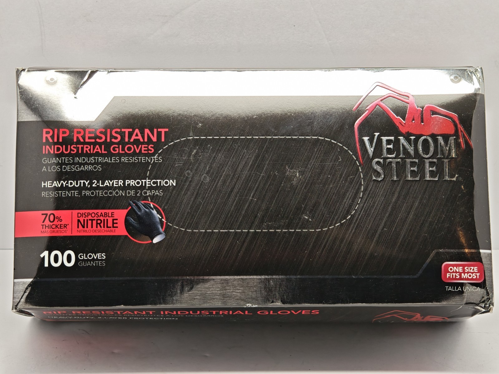 Venom VEN6145N Steel Premium Industrial Nitrile Gloves | Black, 100 Pieces, OSFM