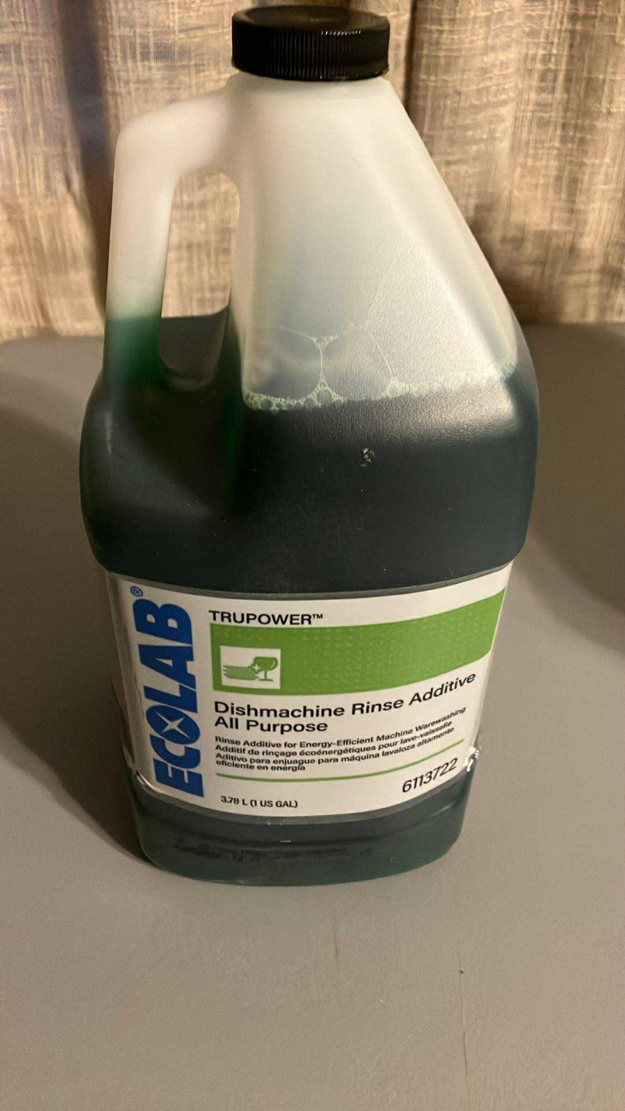 (1) Gallon Ecolab Trupower All Purpose Dishmachine Rinse Additive 6113722