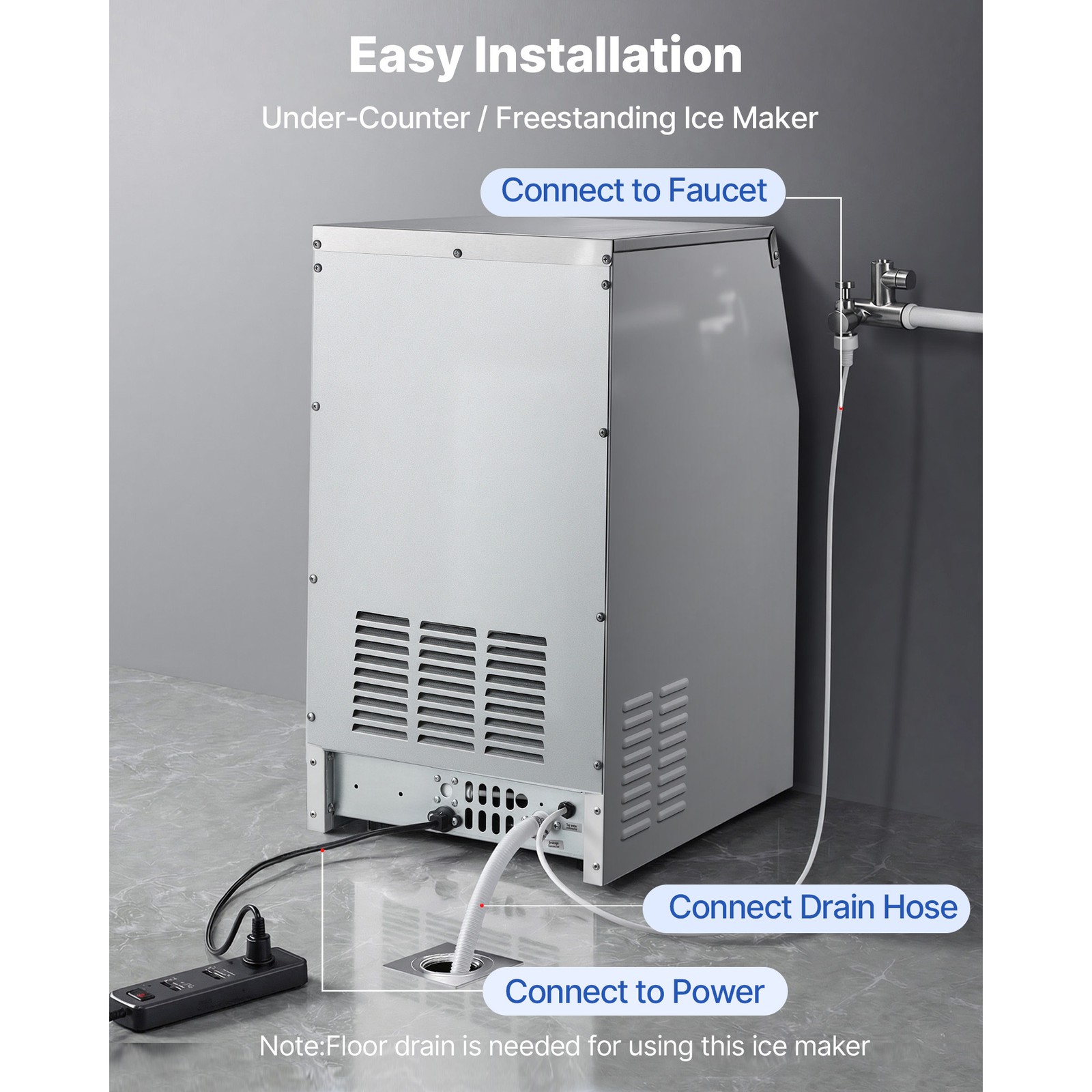 Uimoso Commercial Ice Maker 130 lbs/24h Ice Machine 16-30 lbs Storage Restaurant