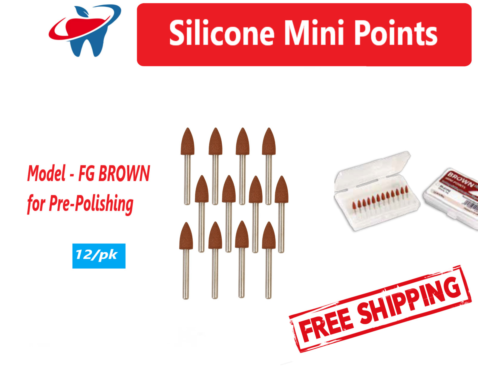 Dental Mini Points, FG, Brownie Mini Point, Pre-Polishing, Polishing, 12/pk