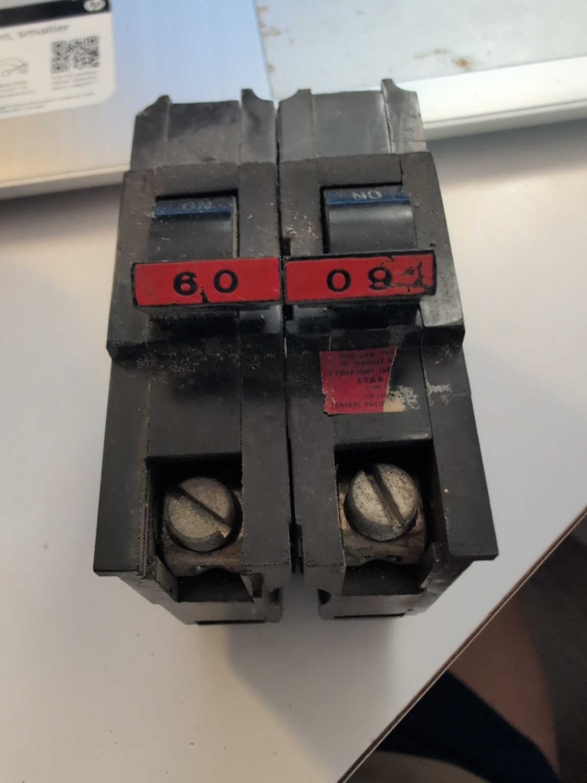 Federal Pacific Electric 2 Pole 60 Amp Stab Lock Circuit Breaker – Red Handle