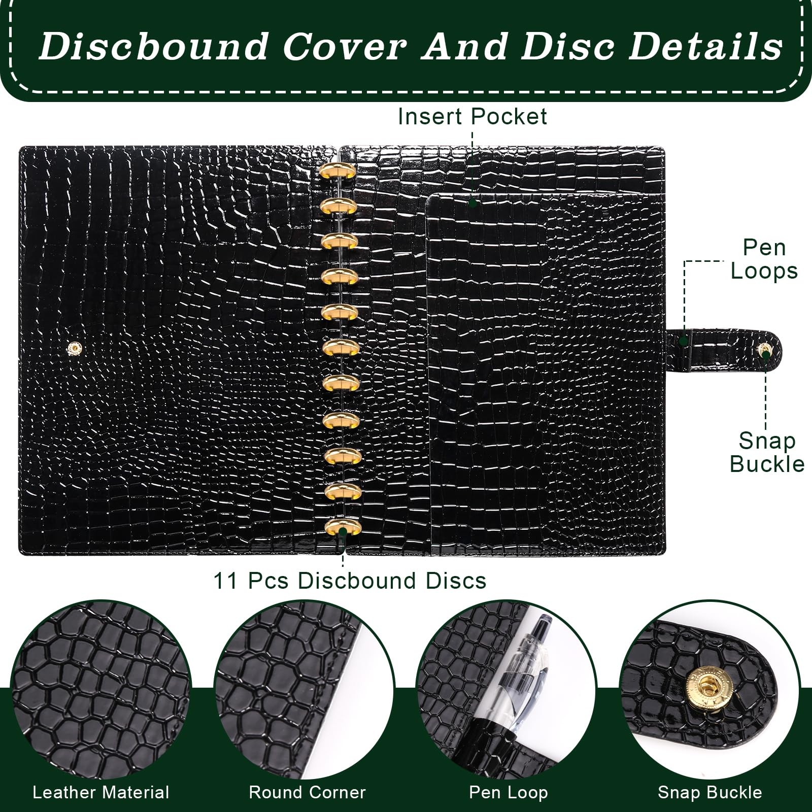 PU Leather 8.5*11in Discbound Cover And Disc Set with 11 Pcs Discbound Discs …